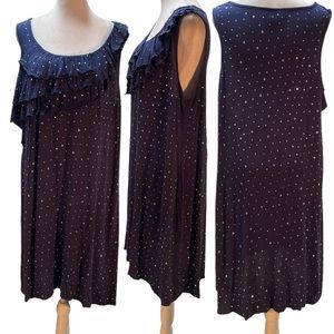 INC International Concepts Woman Navy Blue Sleeveless Ruffle Front Dress Size 1X